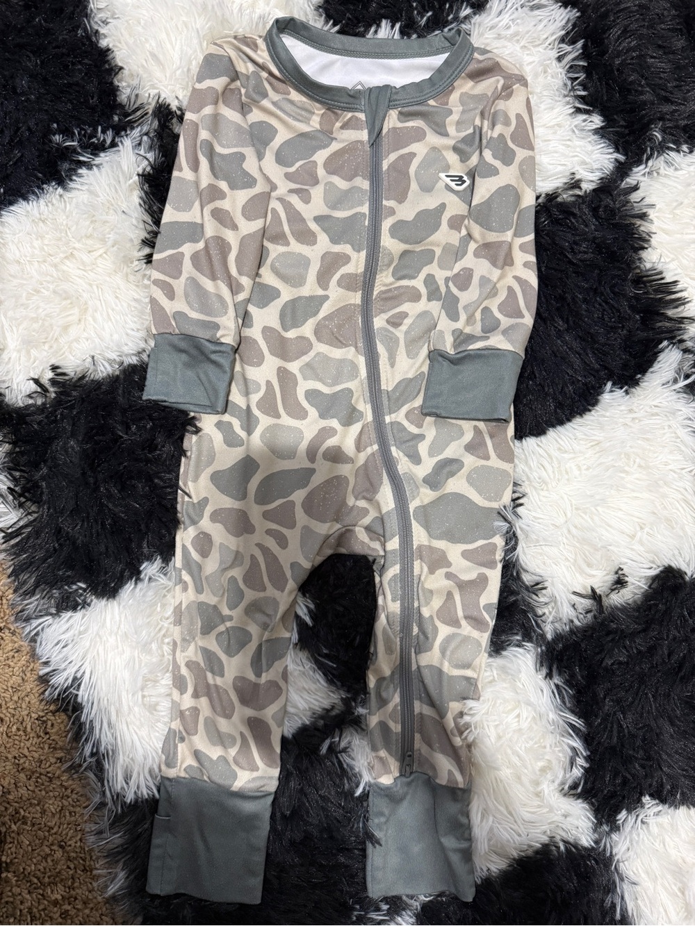 BURLEBO Taupe Camo Zip Footed One-Piece